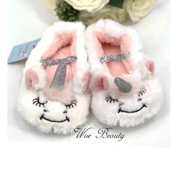 Toddler Girl Unicorn Ballet Flat Slippers Sz Small 12-24M White Pink Cat & Jack - Picture 4 of 9
